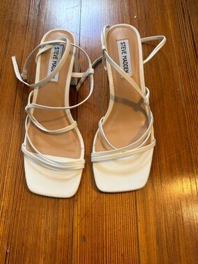 Steve Madden White Strappy Square-Toe Sandal Heels